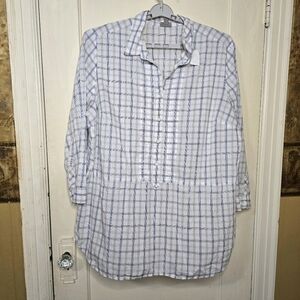 J. Jill Stripe Long Tunic Top Blue& White Striped Half Button Front Shirt Sz 3X